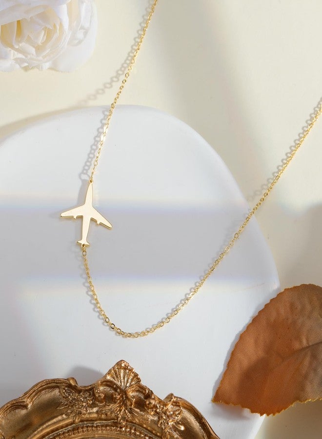 Kyerlyn Gold Necklace for Women, Dainty Airplane Sideways Necklace 14K Gold Plated Trendy Adjustable Chain Simple Cute Choker Everyday Jewelry Gifts - Image 4